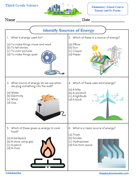 Identify Sources of Energy Science Worksheet Identify Sources of Energy Third Grade Science Worksheet