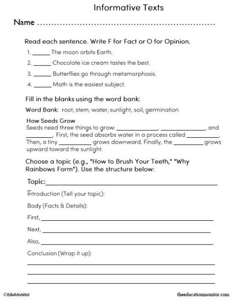 Informative Texts Writing English Language Arts Worksheet - EduMonitor ...