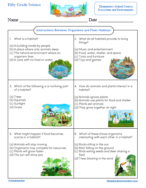 Interactions Between Organisms and Their Habitats Science Worksheet Interactions Between Organisms and Their Habitats Science Worksheet