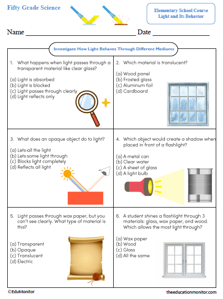 Investigate How Light Behaves Through Different Mediums Science Worksheet Investigate How Light Behaves Through Different Mediums Science Worksheet