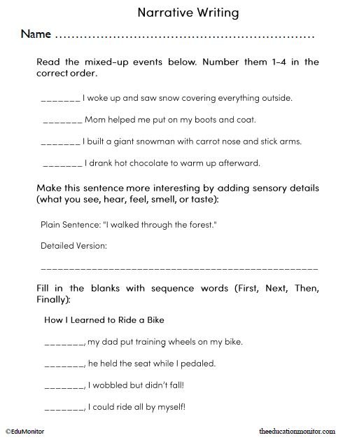 Narrative Writing English Language Arts Worksheet_EduMonitor Narrative Writing English Language Arts Worksheet for 3rd Grade