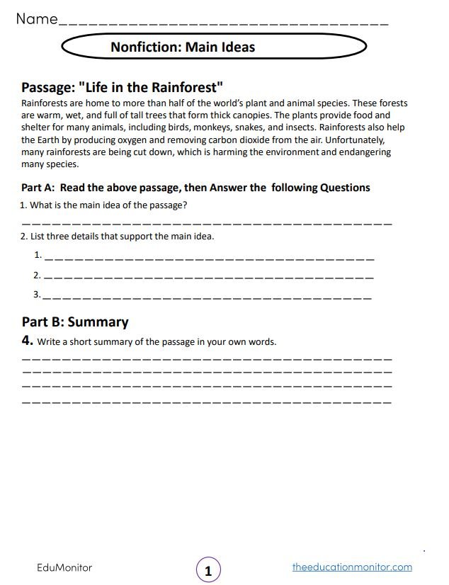 Nonfiction-Main Idea grade 5 ELA