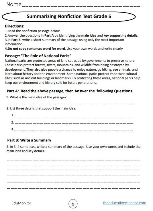 Nonfiction-Summarizing Nonfiction grade 5 ELA