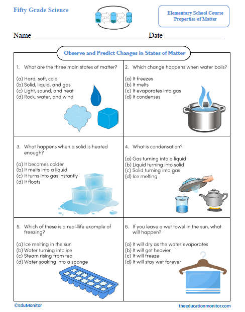 Observe and Predict Changes in States of Matter Science Worksheet Observe and Predict Changes in States of Matter Science Worksheet