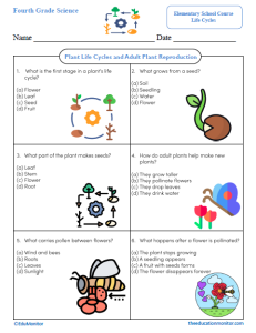 Plant Life Cycles and Adult Plant Reproduction Science Worksheet ...
