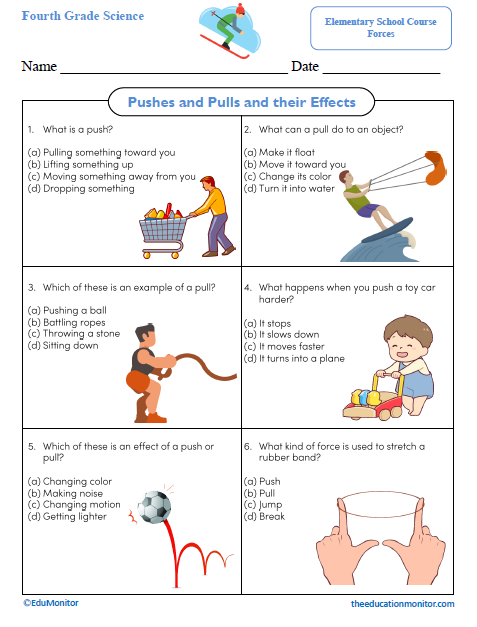 Pushes and Pulls and their Effects Science Worksheet Pushes and Pulls and their Effects Science Worksheet