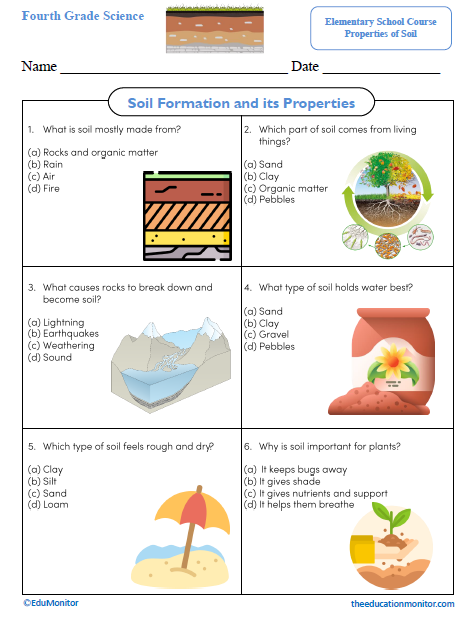 Soil Formation and its Properties Fourth Grade Science Worksheet