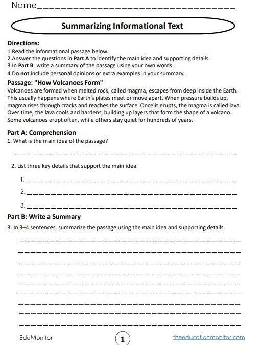 Summarizing Informational Text Grade 5 ELA