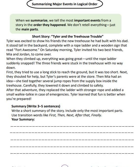 Summarizing Major Events in Logical Order Grade 5