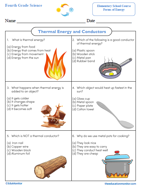 Thermal Energy and Conductors Science Worksheet