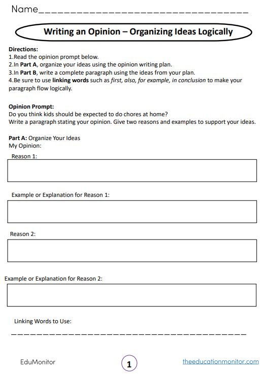 Writing an Opinion – Organizing Ideas Logically (Grade 5)