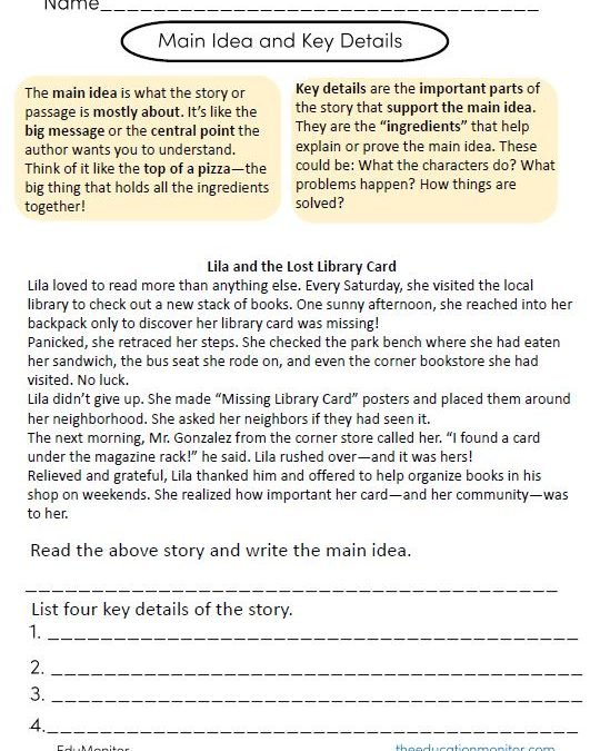 Main Idea and Key Details Grade 5