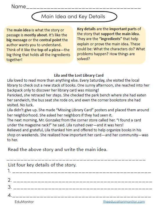 main idea and key details worksheet grade 5-EduMonitor