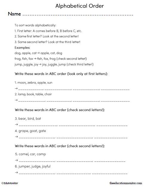 Alphabetical Order English Language Arts Worksheet_EduMonitor Alphabetical Order English Language Arts Worksheet for Grade 3