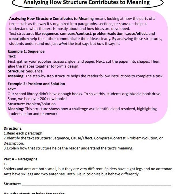 Analyzing How Structure Contributes to Meaning Grade 5