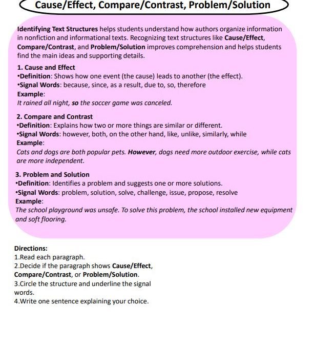 Cause/Effect, Compare/Contrast, Problem/Solution Grade 5