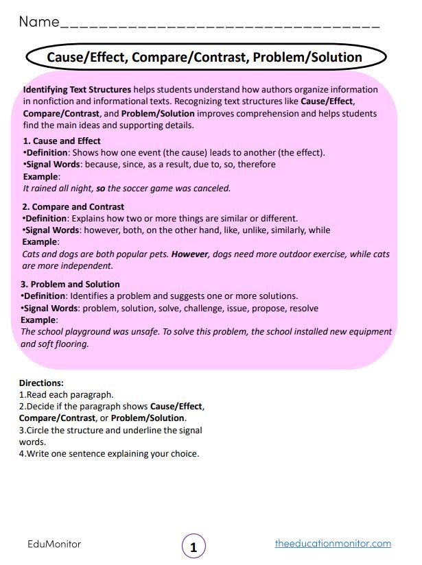 Cause and Effect -Compare andContrast- Problem and Solution grade 5 I EduMonitor