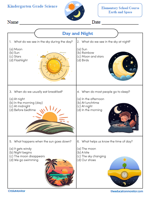 Day and Night Kindergarten Science Worksheet_Edumonitor Day and Night Kindergarten Science Worksheet