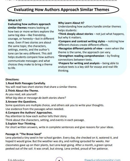 Evaluating How Authors Approach Similar Themes Grade 5