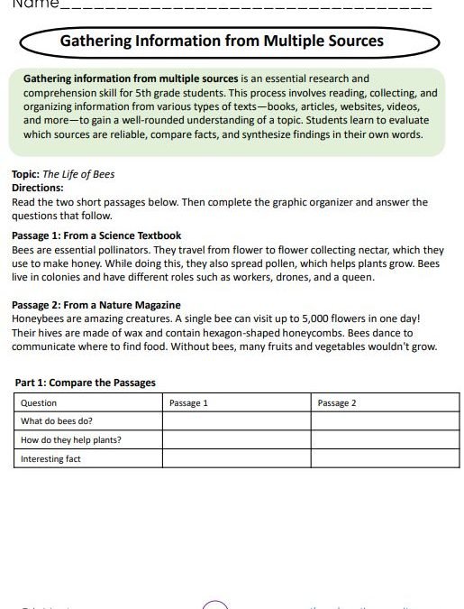 Gathering Information from Multiple Sources Grade 5
