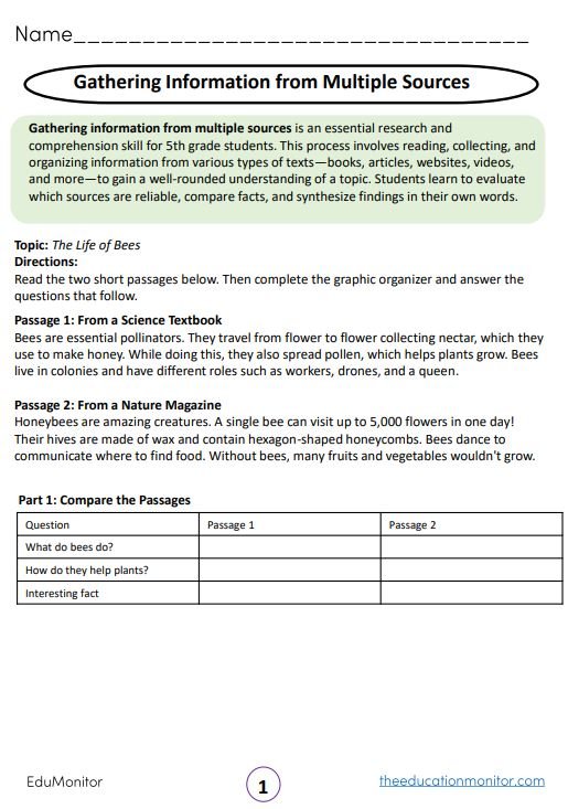 Gathering Information from Multiple Sources grade 5