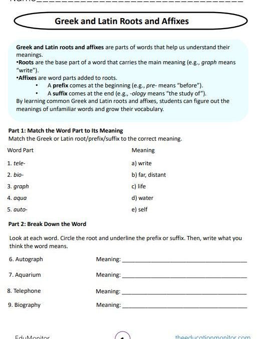 Greek and Latin Roots and Affixes Grade 5