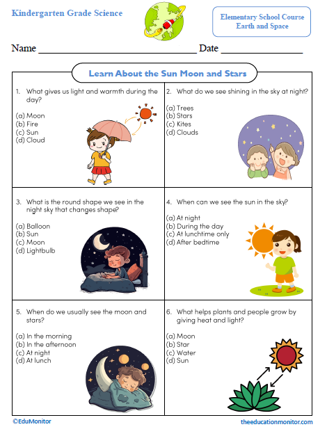 Learn About the Sun Moon and Stars Kindergarten Science Worksheet