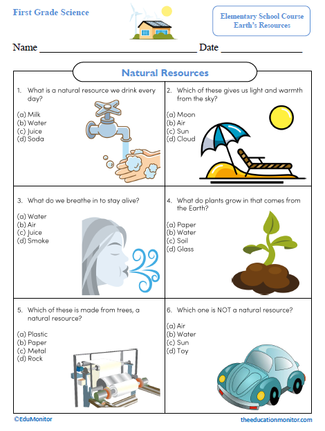 Natural Resources First Grade Science Worksheet
