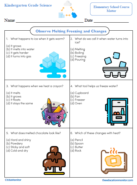 Observe Melting Freezing and Changes Kindergarten Science Worksheet