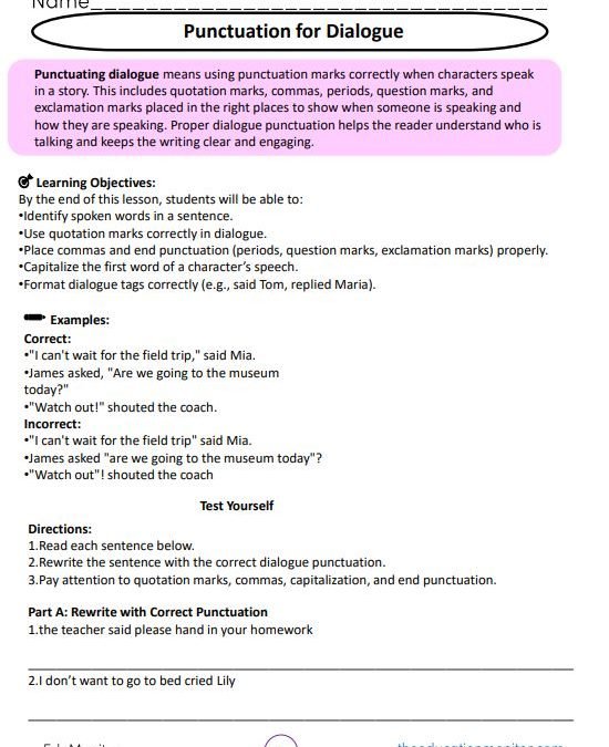 Punctuation for Dialogue Grade 5 I English Language Arts
