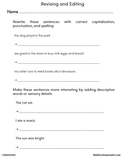 Revising and Editing English Language Arts Worksheet for Grade3