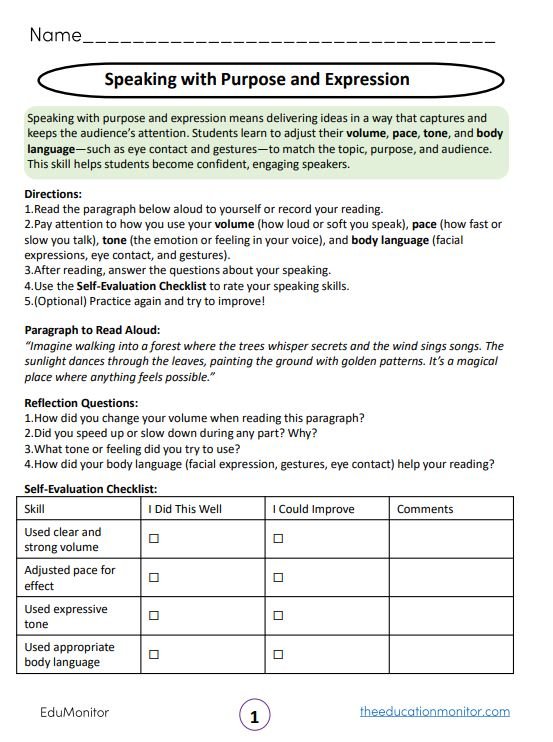 Speaking with Purpose and Expression grade 5 I EduMonitor