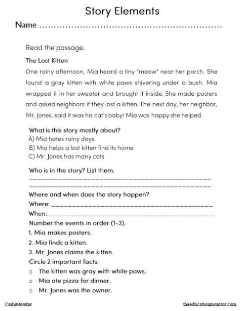3rd Grade Story Elements English Language Arts Worksheet - EduMonitor ...