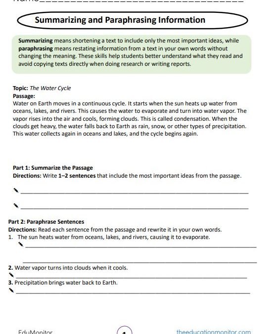 Summarizing and Paraphrasing Information I Grade 5 ELA