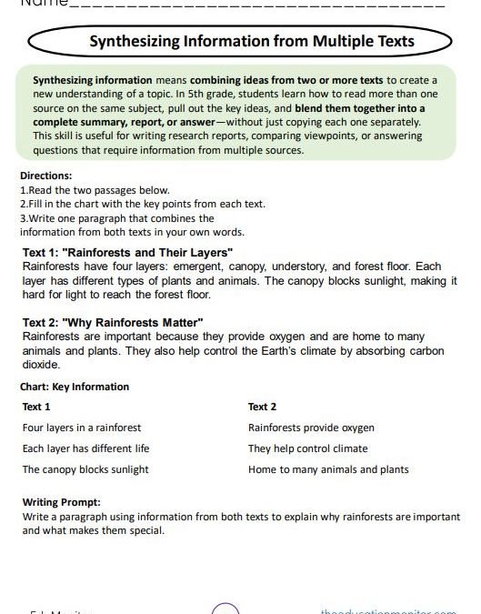 Synthesizing Information from Multiple Texts Grade 5