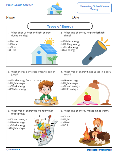 Types of Energy First Grade Worksheet