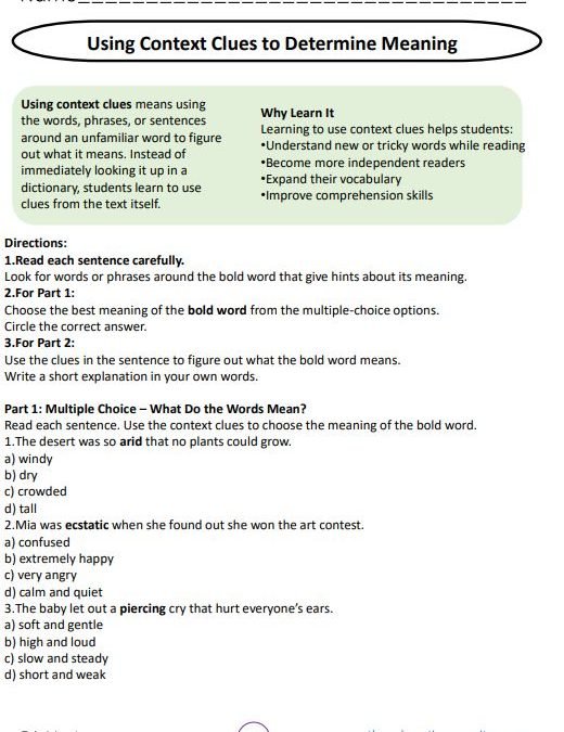 Using Context Clues to Determine Meaning Grade 5 I English Language Arts