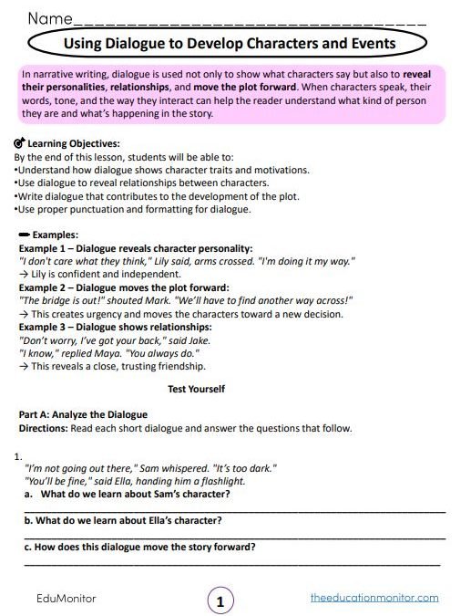 Using Dialogue to Develop Characters and Events Grade 5