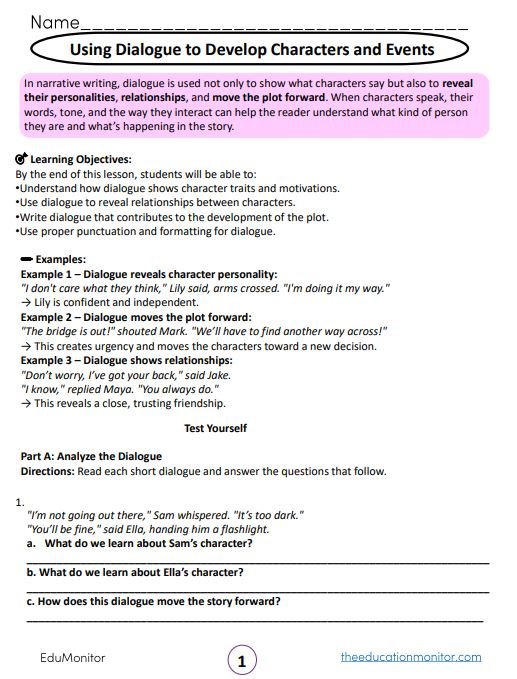Using Dialogue to Develop Characters and Events grade 5 I EduMonitor