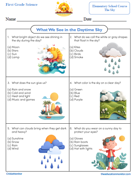 What We See in the Daytime Sky First Grade Science Worksheet
