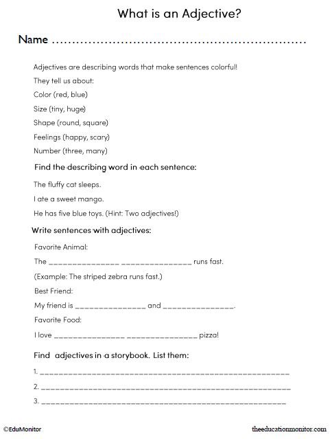 What is an Adjective English Language Arts Worksheet_EduMonitor What is an Adjective English Language Arts Worksheet for 3rd Grade
