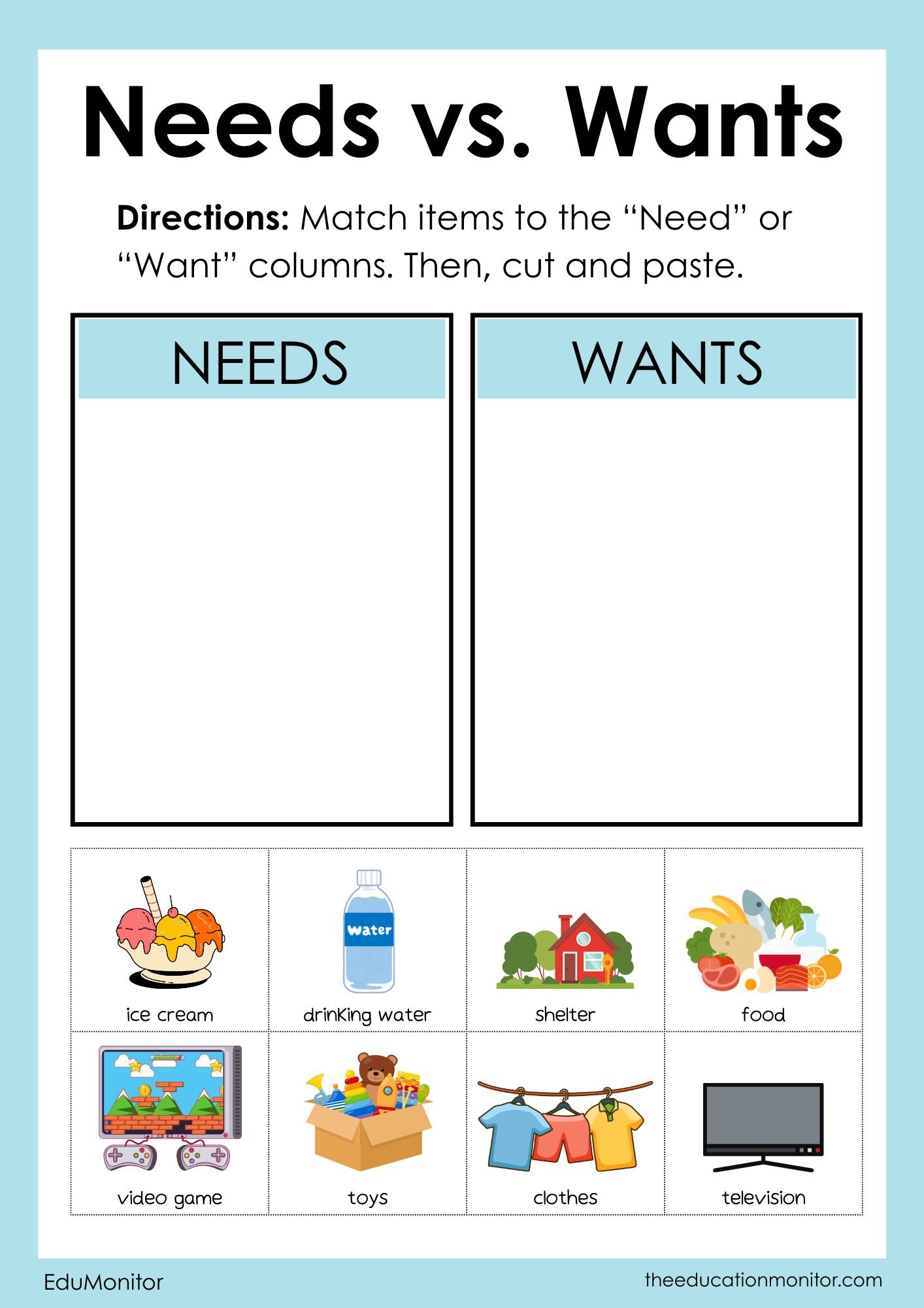 5th Grade Financial Literacy Worksheet- Needs vs. Wants Needs vs. Wants 5th Grade Financial Literacy Worksheet
