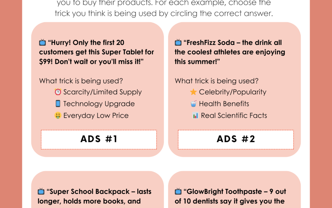 How Ads and Friends Affect Spending 5th Grade Financial Literacy Worksheet