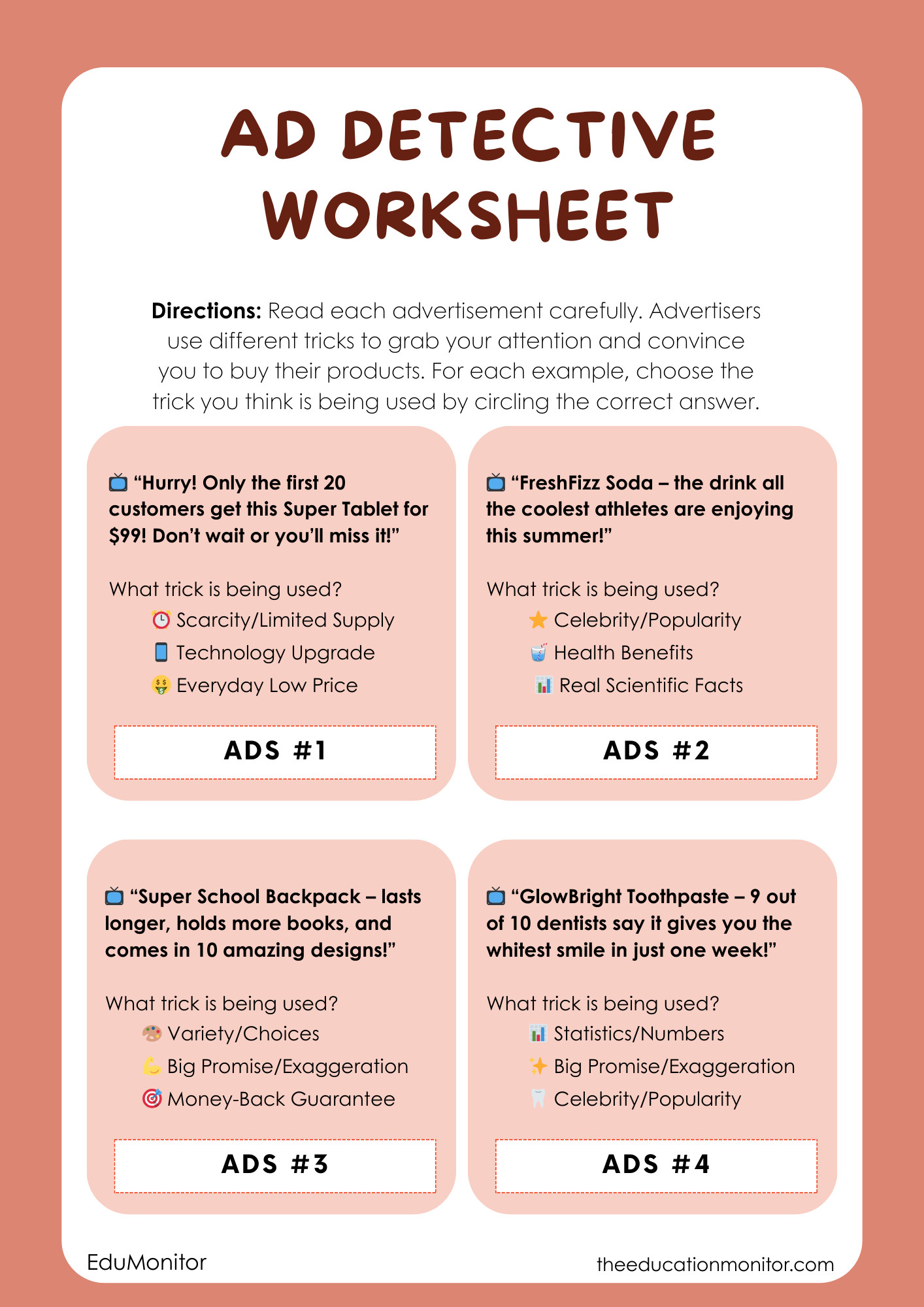 How Ads and Friends Affect Spending 5th Grade Financial Literacy Worksheet
