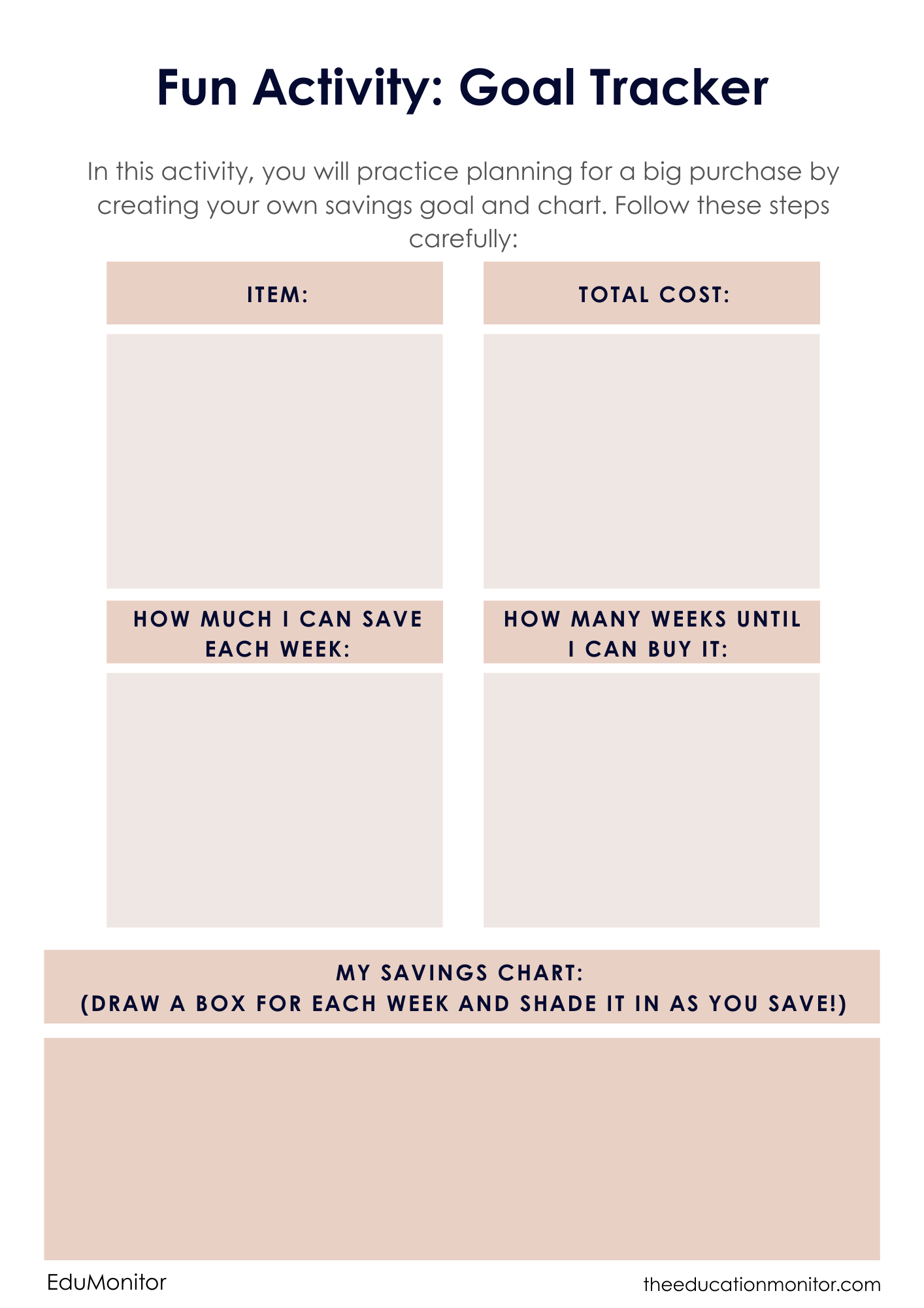 Planning for Big Purchases 5th Grade Financial Literacy Worksheet