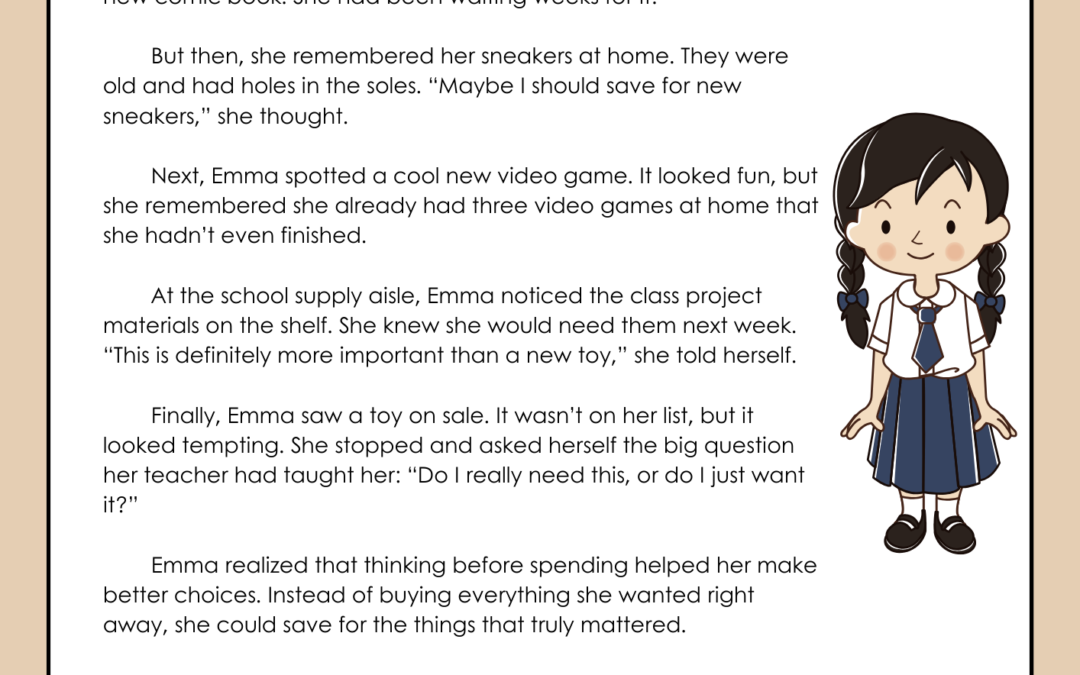 Thinking Before You Spend 5th Grade Financial Literacy Worksheet