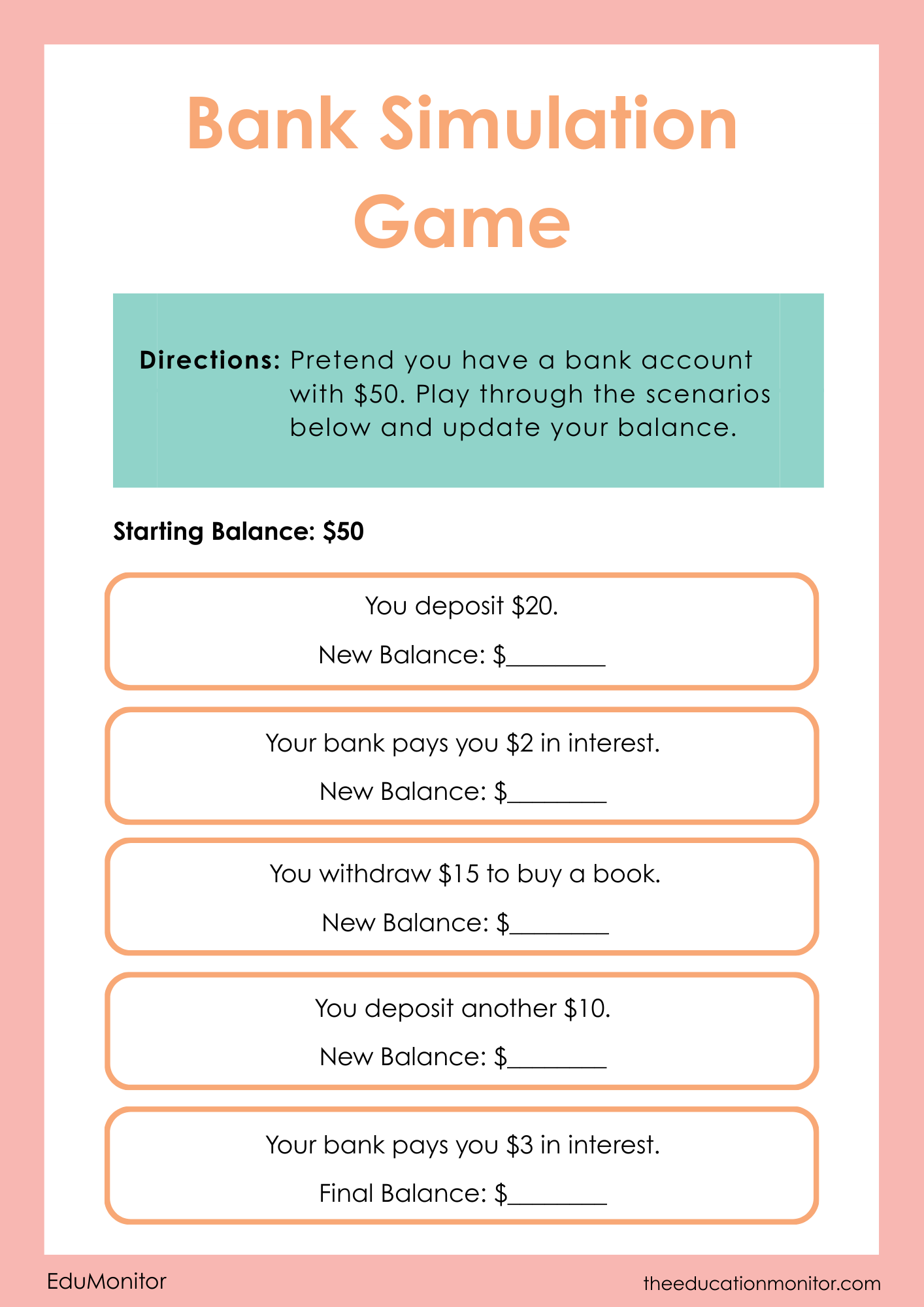 How Savings Accounts Work 5th Grade Financial Literacy Worksheet