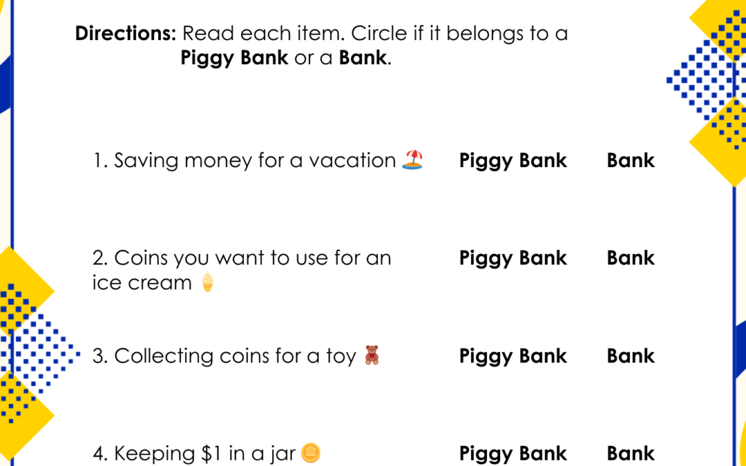 Piggy Banks and Banks 2nd Grade Financial Literacy Worksheet