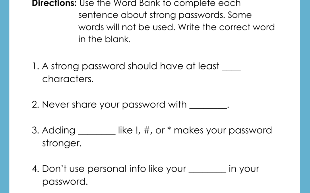 Protecting Personal Information 5th Grade Financial Literacy Worksheet