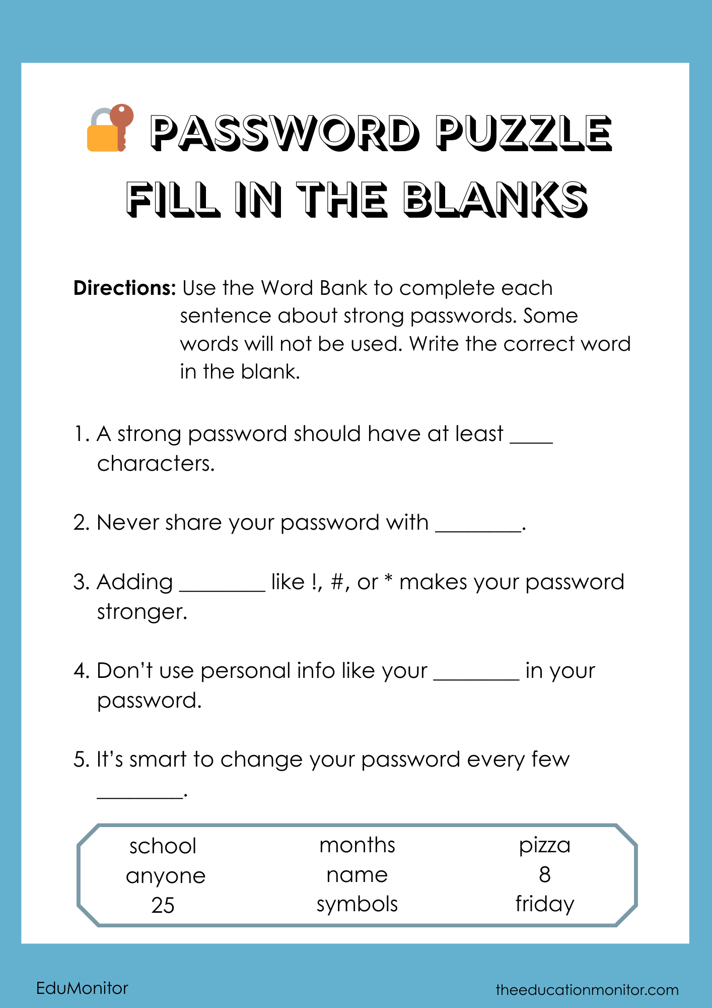 Protecting Personal Information 5th Grade Financial Literacy Worksheet